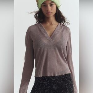 Daily Practice by Anthropologie Sheer Metallic Long-Sleeve Top